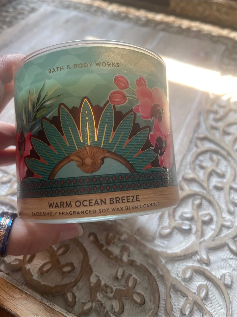Bath & Body Works Warm Ocean Breeze Candle - Aqua, Pink, Gold